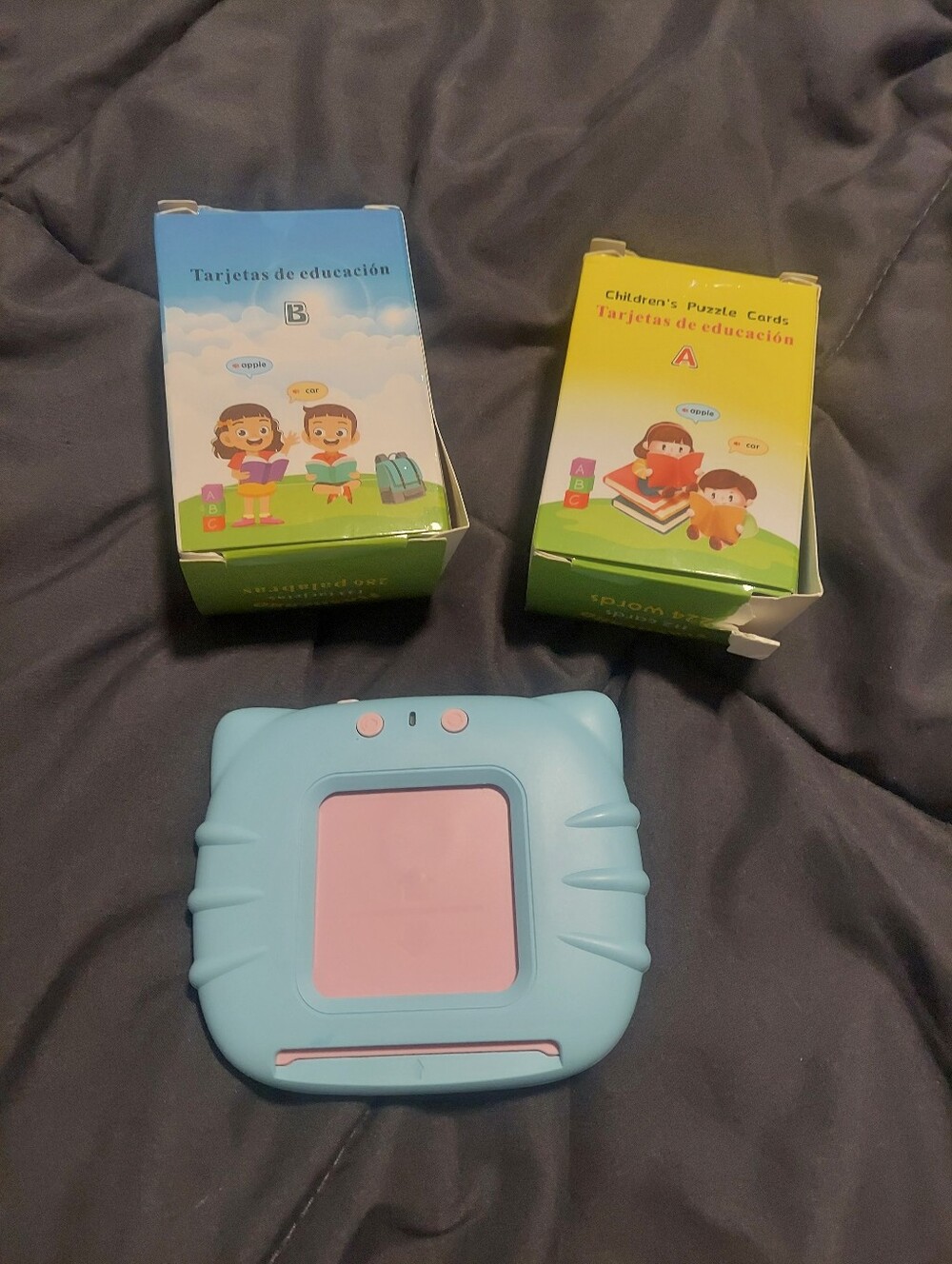 Talking Flash Cards Educational Toy Blue Cat Reader 224 Words Spanish English